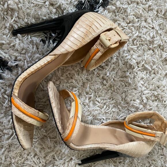 L.A.M.B Leather Heels Beige & Orange Strappy Stiletto Size 8 - Picture 4 of 7